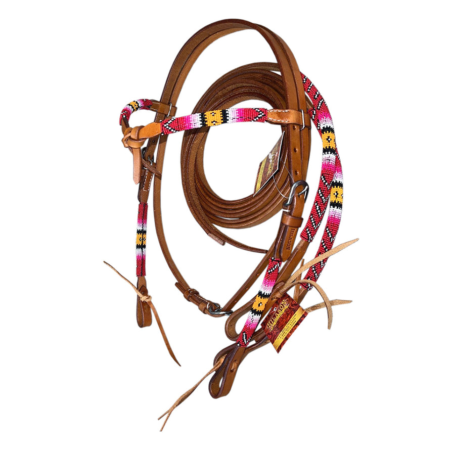 HILASON H. Browband Headstall Working Tk. With 5/8 X 8 Ft Beaded Split by Hilason – Cowboy and equestrian accessories