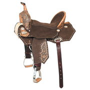 Hilason Flex Tree Western Horse Floral Trail Barrel American Leather Saddle Brown