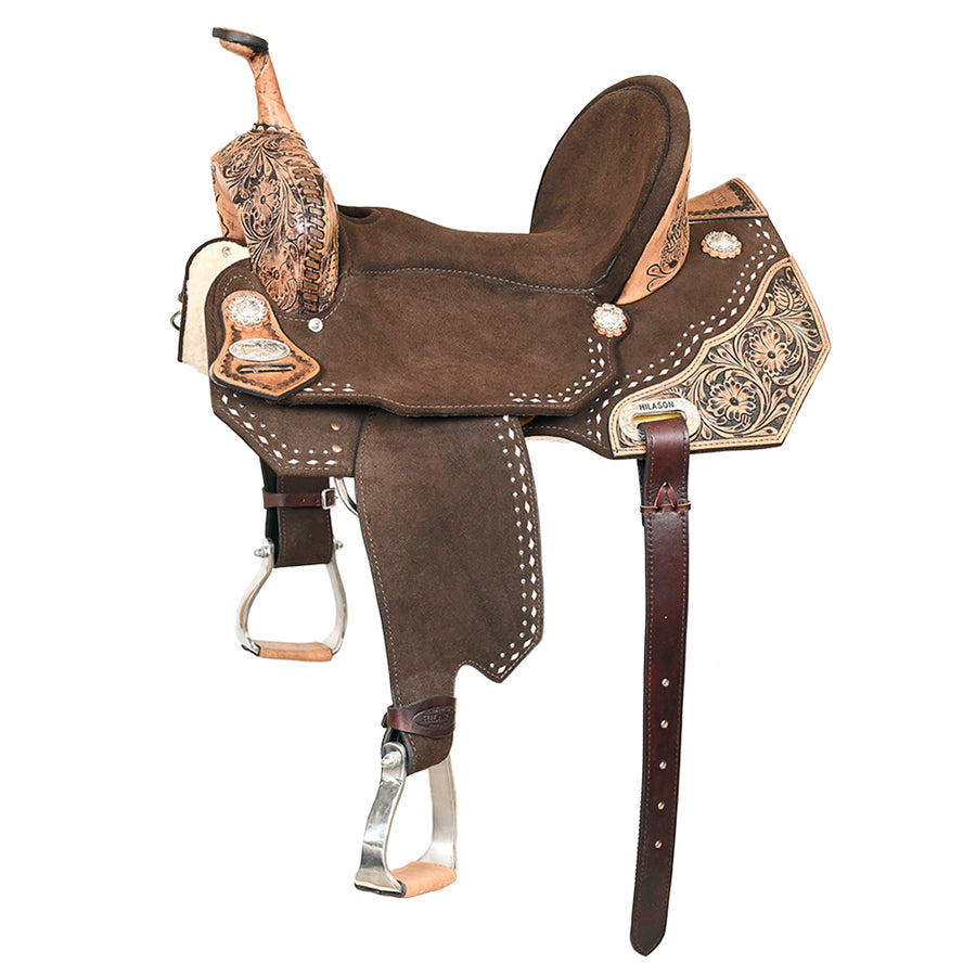 15 In Hilason Flex Tree Western Horse Floral Trail Barrel American Leather Saddle Brown - Uhorse