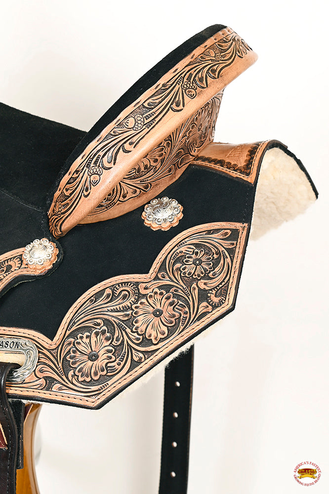 HILASON Flex Tree Western Horse Floral Trail Barrel American Leather Saddle Black | for Horses