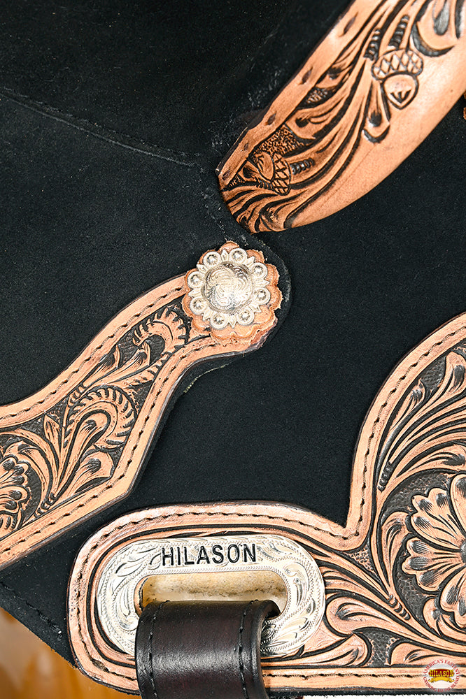 HILASON Flex Tree Western Horse Floral Trail Barrel American Leather Saddle Black | for Horses