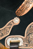 HILASON Flex Tree Western Horse Floral Trail Barrel American Leather Saddle Black | for Horses