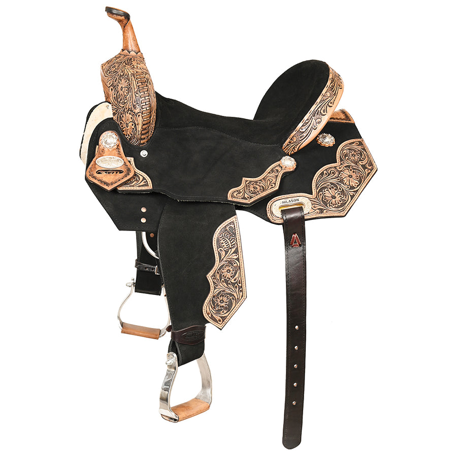 Hilason Flex Tree Western Horse Floral Trail Barrel American Leather Saddle Black - Uhorse