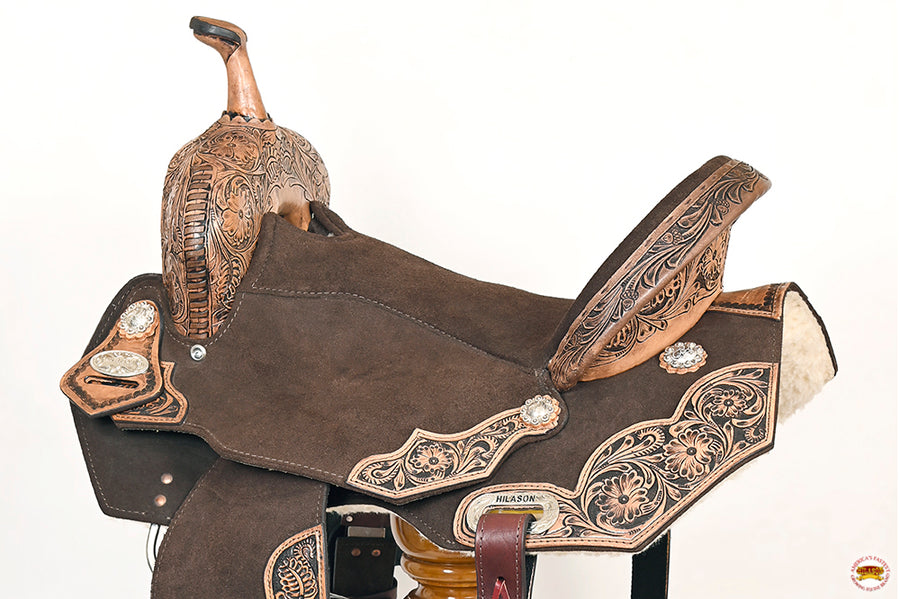 HILASON Flex Tree Western Horse Floral Trail Barrel American Leather Saddle Brown | for Horses
