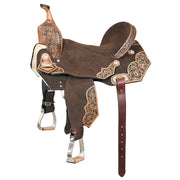 HILASON Flex Tree Western Horse Floral Trail Barrel American Leather Saddle Brown | for Horses