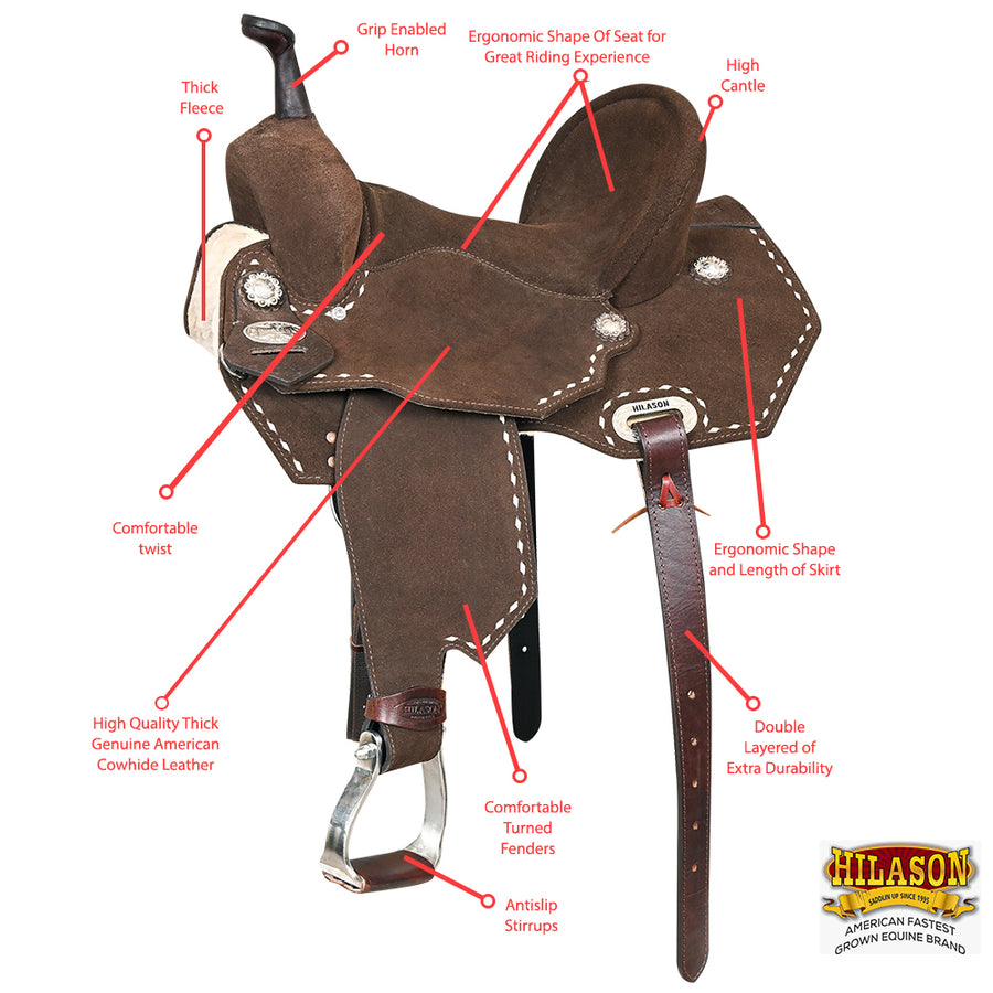HILASON Flex Tree Western Horse Buckstitch Trail Barrel American Leather Saddle Brown | for Horses