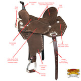HILASON Flex Tree Western Horse Buckstitch Trail Barrel American Leather Saddle Brown | for Horses