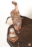 Hilason Flex Tree Western Horse Buckstitch Floral Trail Barrel American Leather Saddle Brown