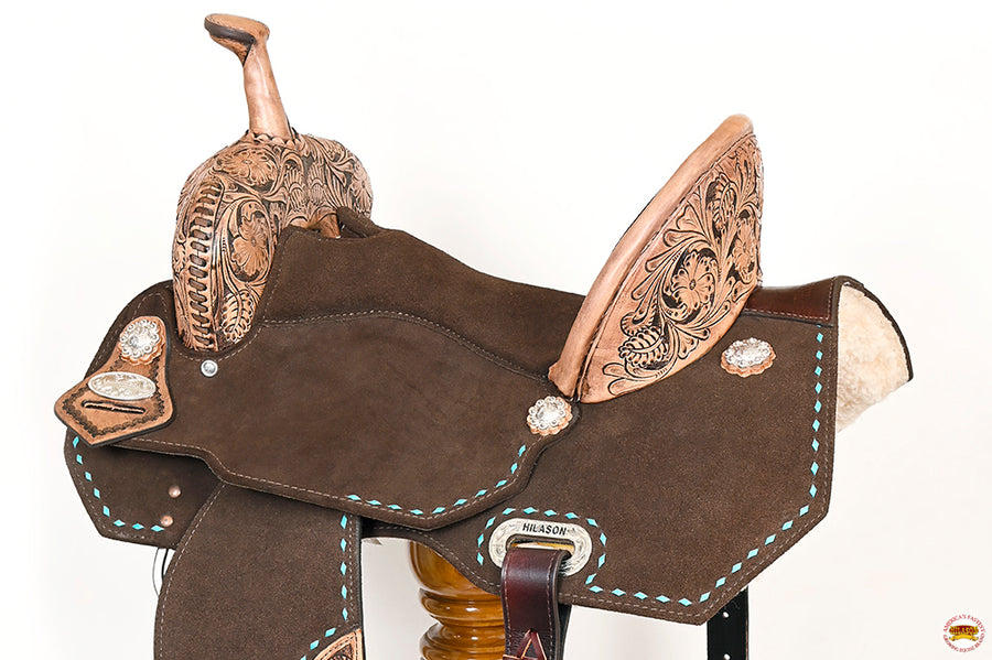 HILASON Flex Tree Western Horse Buckstitch Floral Trail Barrel American Leather Saddle Brown | for Horses
