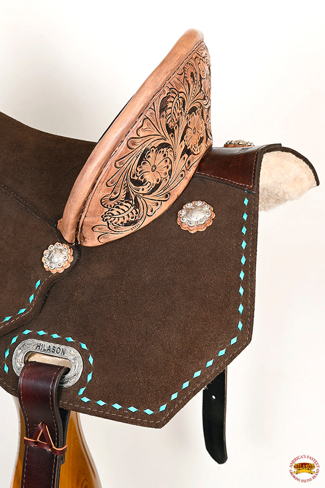 HILASON Flex Tree Western Horse Buckstitch Floral Trail Barrel American Leather Saddle Brown | for Horses