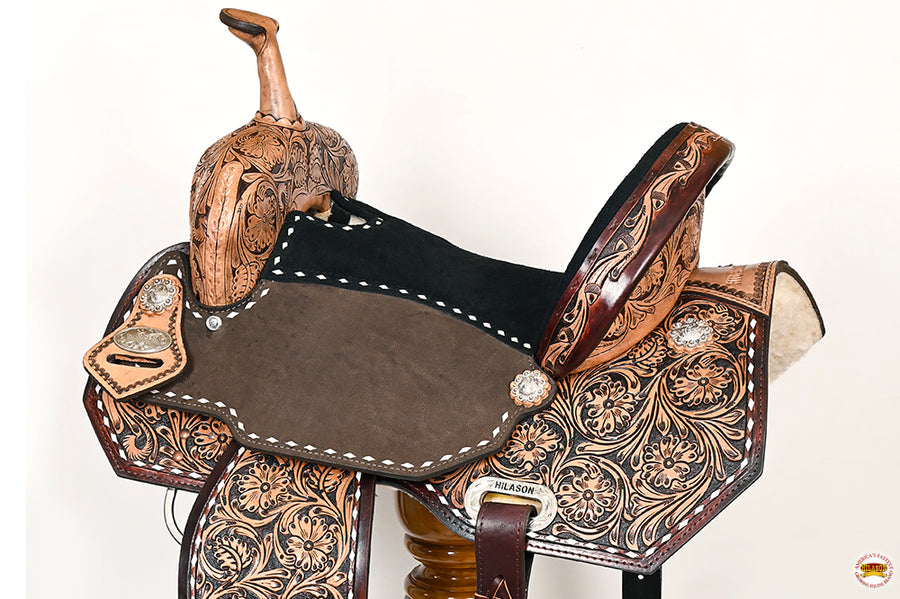 HILASON Flex Tree Western Horse Buckstitch Trail Barrel American Leather Saddle Brown | for Horses