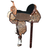 Hilason Flex Tree Western Horse Buckstitch Floral Trail Barrel  American Leather Saddle Brown