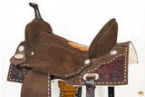 Hilason Flex Tree Western Horse Buckstitch Floral Trail Barrel American Leather Saddle Brown