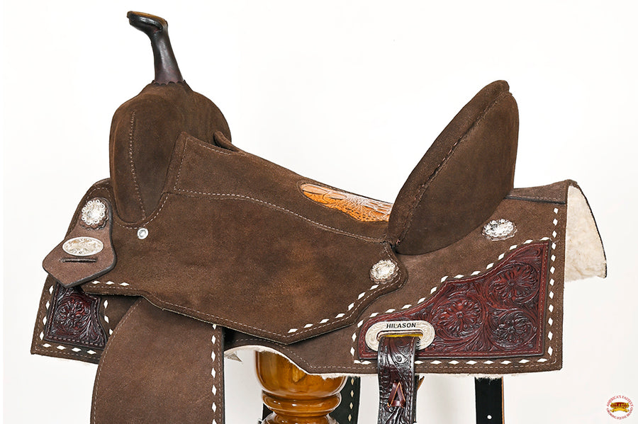 HILASON Flex Tree Western Horse Buckstitch Floral Trail Barrel American Leather Saddle Brown | for Horses