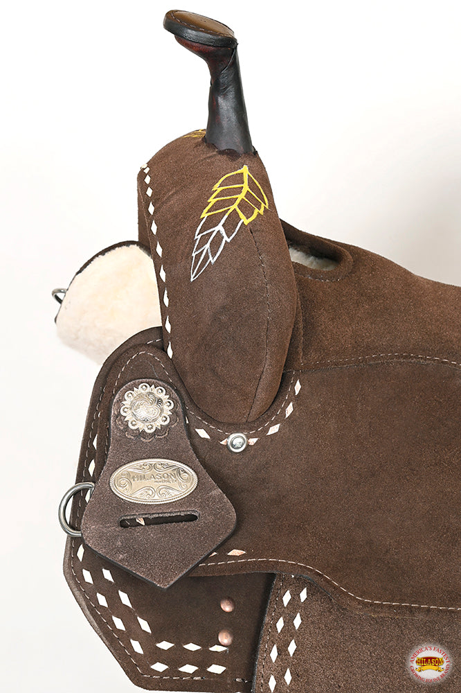 HILASON Flex Tree Western Horse Leaf Buckstitch Trail Barrel American Leather Saddle Brown | for Horses
