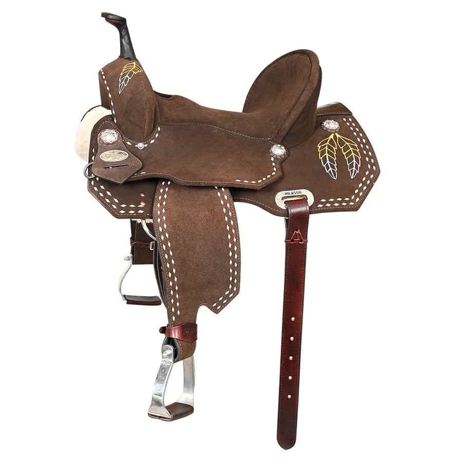 Hilason Flex Tree Western Horse Leaf Buckstitch Trail Barrel American Leather Saddle Brown - Uhorse