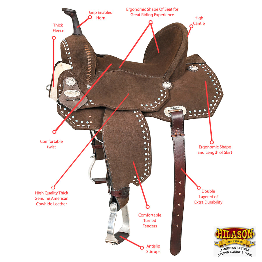 HILASON Flex Tree Western Horse Stud Trail Barrel American Leather Saddle Brown | for Horses