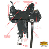 HILASON Flex Tree Western Horse Stud Trail Barrel American Leather Saddle Black | for Horses