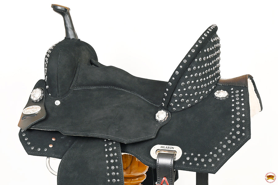 HILASON Flex Tree Western Horse Stud Trail Barrel American Leather Saddle Black | for Horses