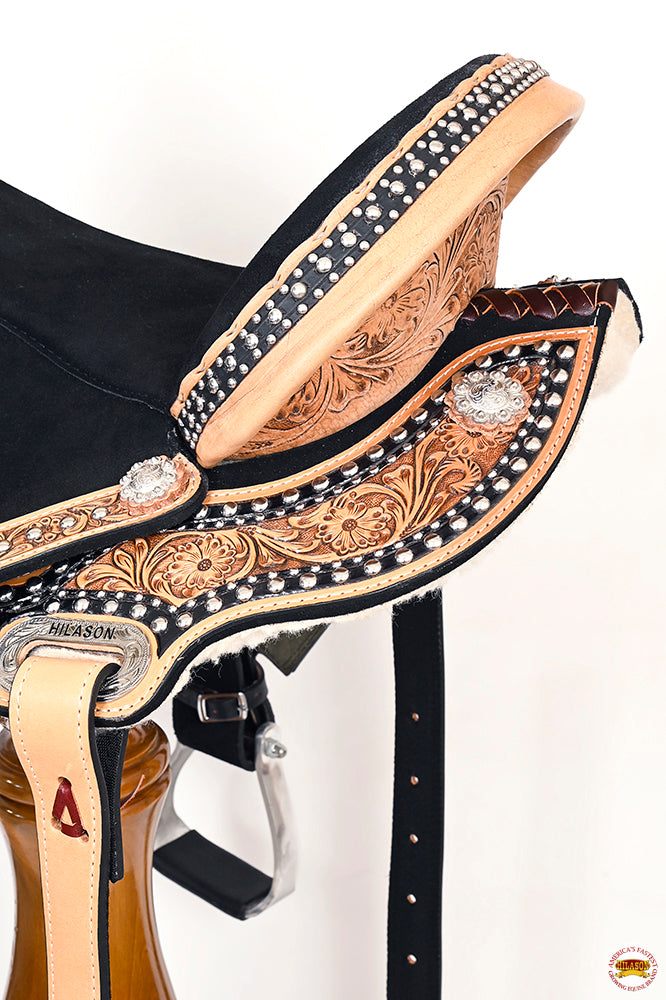 HILASON Flex Tree Western Horse Floral Trail Barrel American Leather Saddle Black | for Horses
