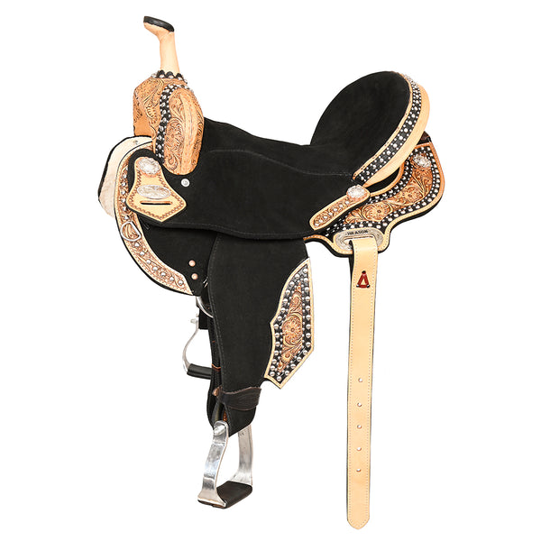 Hilason Flex Tree Western Horse Floral Trail Barrel American Leather Saddle Black - Uhorse