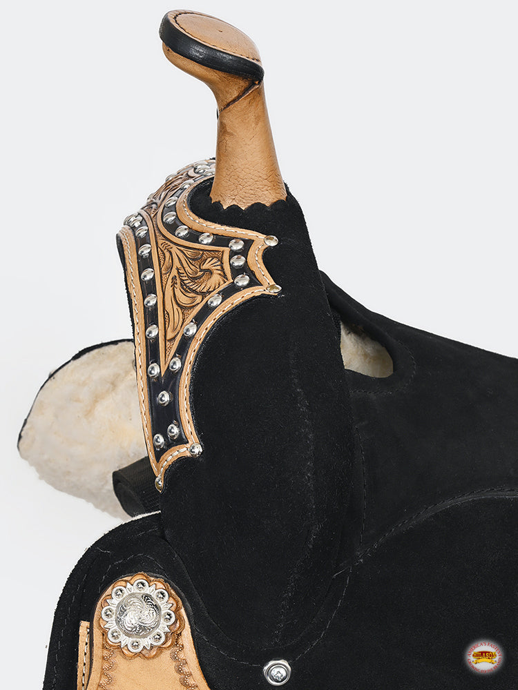 HILASON Flex Tree Western Horse Floral Trail Barrel American Leather Saddle Black | for Horses