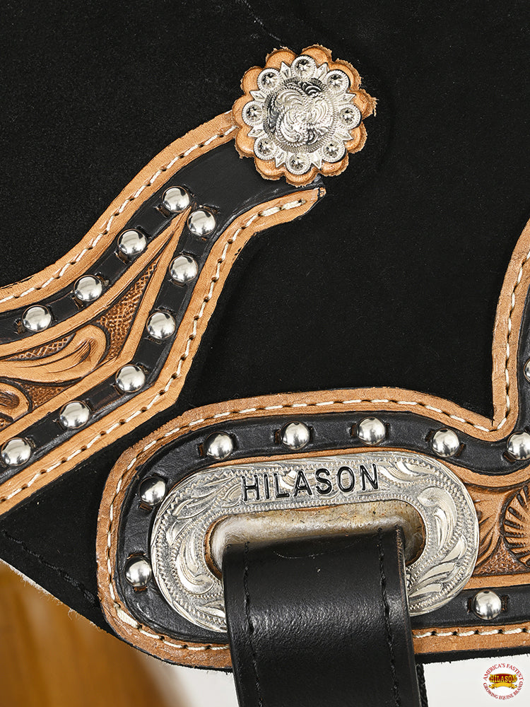 HILASON Flex Tree Western Horse Floral Trail Barrel American Leather Saddle Black | for Horses