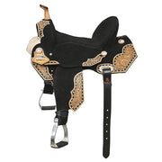 HILASON Flex Tree Western Horse Floral Trail Barrel American Leather Saddle Black | for Horses