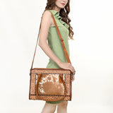 American Darling Western Leather Tote Bag with Hair-On Cowhide, Hand-Tooled Floral Design, Comfortable Straps & Spacious Interior