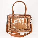 American Darling Western Leather Tote Bag with Hair-On Cowhide, Hand-Tooled Floral Design, Comfortable Straps & Spacious Interior