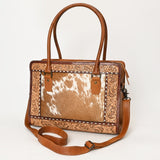 American Darling Western Leather Tote Bag with Hair-On Cowhide, Hand-Tooled Floral Design, Comfortable Straps & Spacious Interior