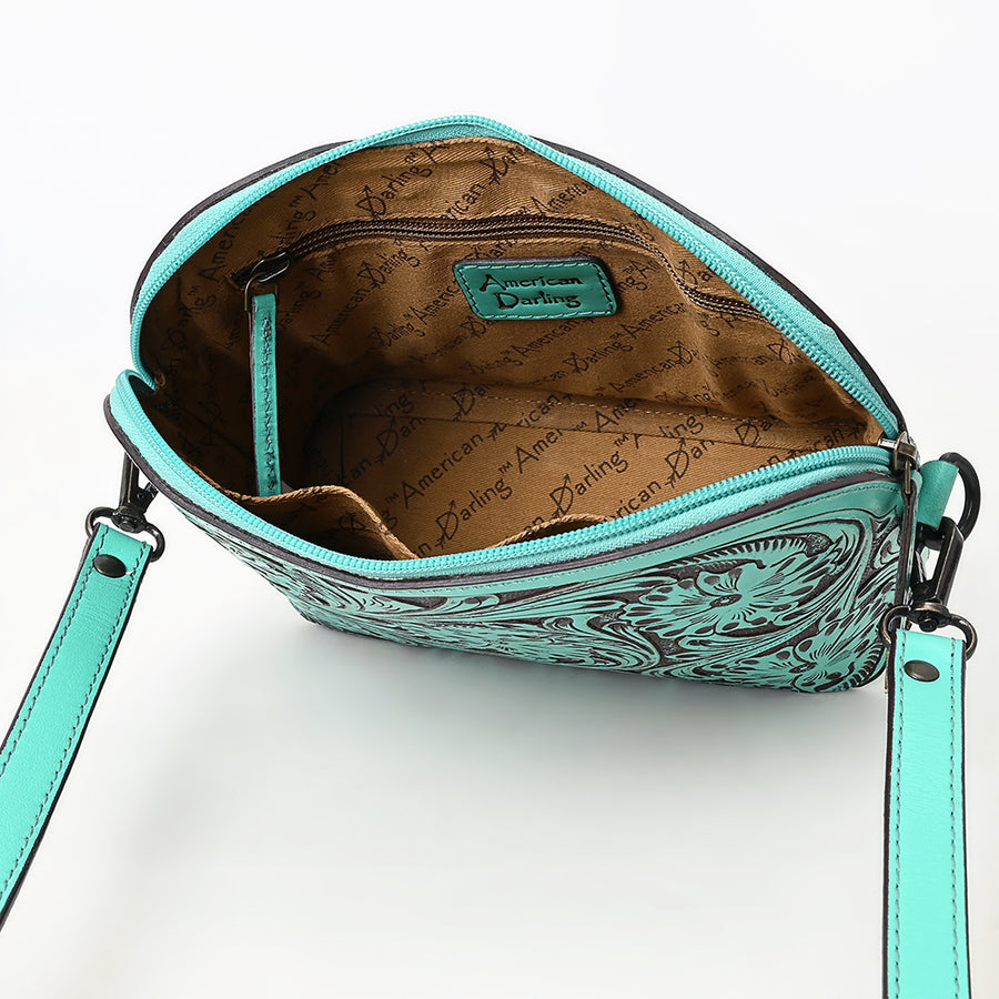 American Darling Cross Body Hand Tooled Genuine Leather Western Women Bag | Antique Tan Handbag Purse Crossbody for Cute