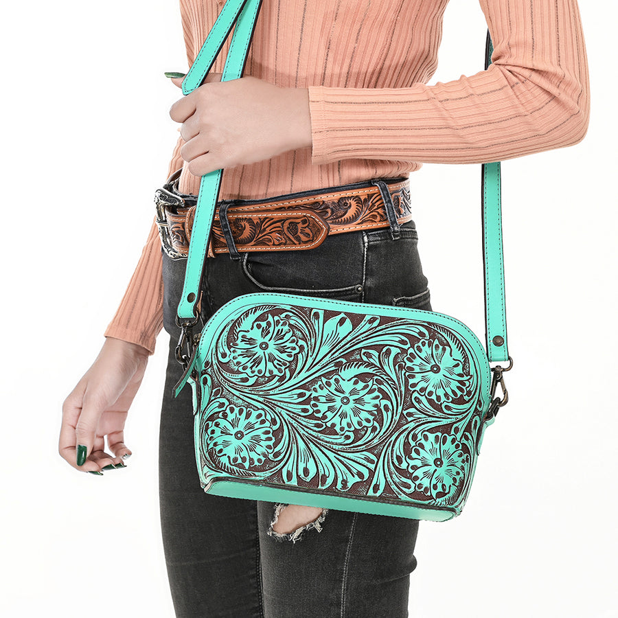 American Darling Cross Body Hand Tooled Genuine Leather Western Women Bag | Antique Tan Handbag Purse Crossbody for Cute
