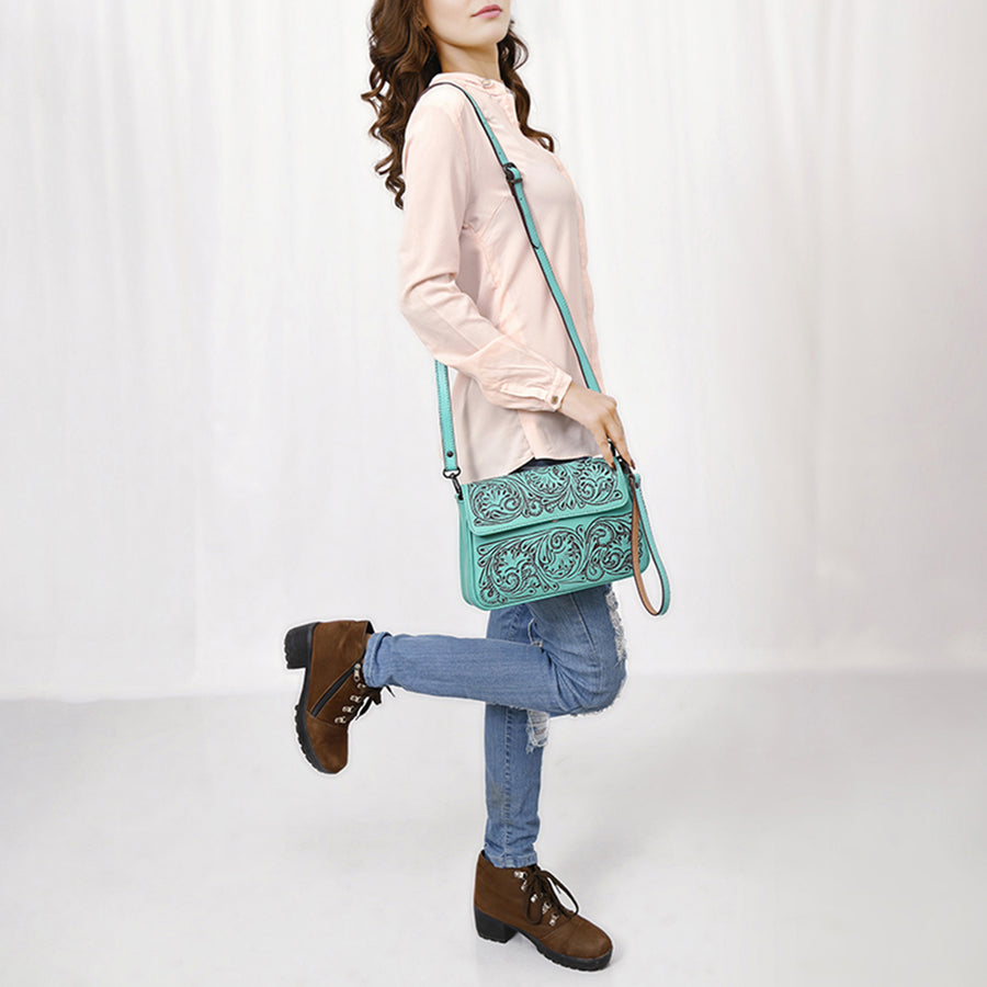 American Darling Cross Body I Hand Tooled Hair-On Genuine Leather Women Bag Western Handbag Purse