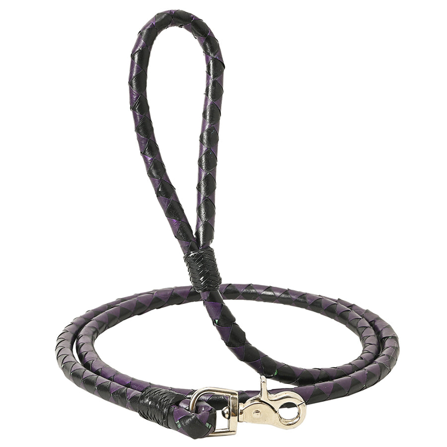 HILASON Braided Genuine Leather Dog Leash with Heavy Duty Snap Durable Professional Training Lead Purple - Uhorse