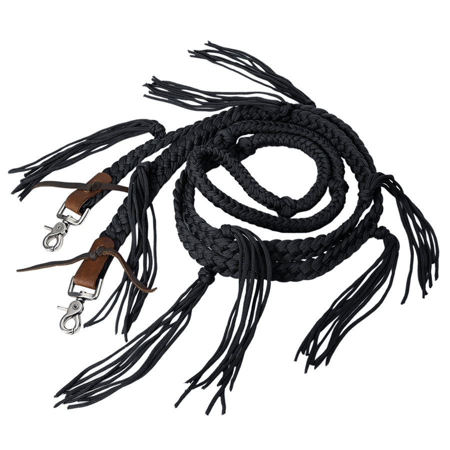 8 ft Hilason Western Horse Nylon Rope With Fringes Snap Black - Uhorse