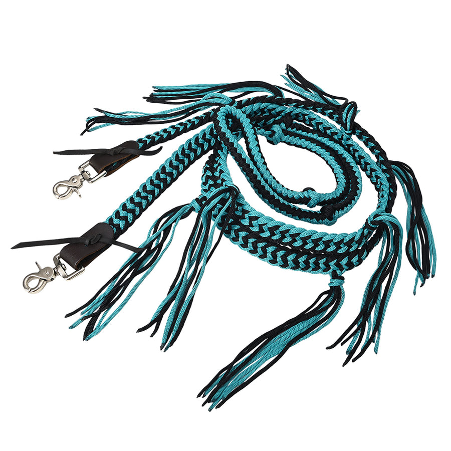 8 ft Hilason Western Horse Nylon Rope With Fringes Snap Black/Turquoise - Uhorse