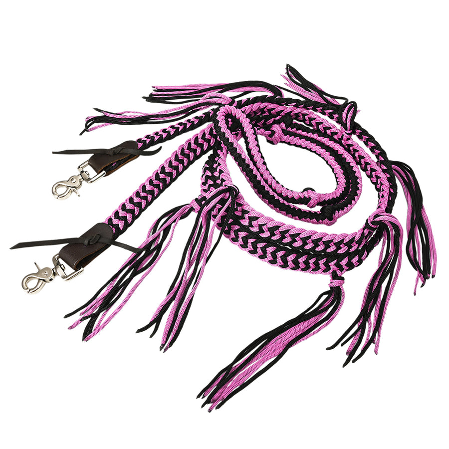 8 ft Hilason Western Horse Nylon Rope With Fringes Snap Black/Pink - Uhorse