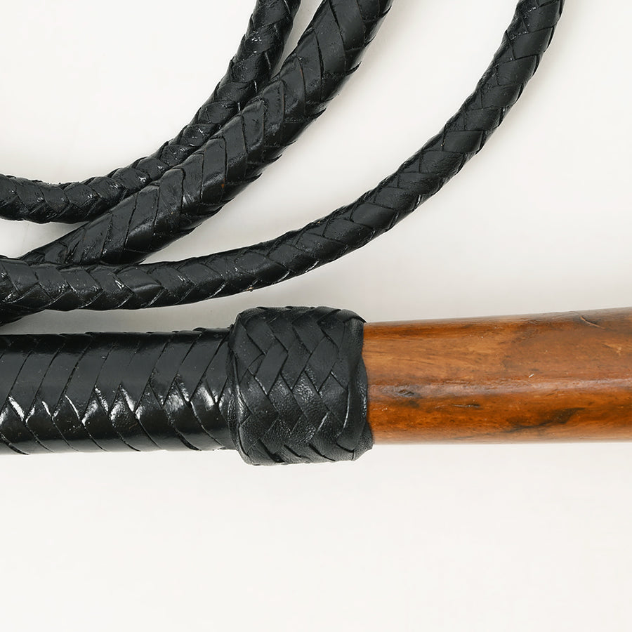 HILASON 6ft to 12ft Bull Whip 8 Plaits Genuine Leather Black - Equestrian Braided with Wooden Handle