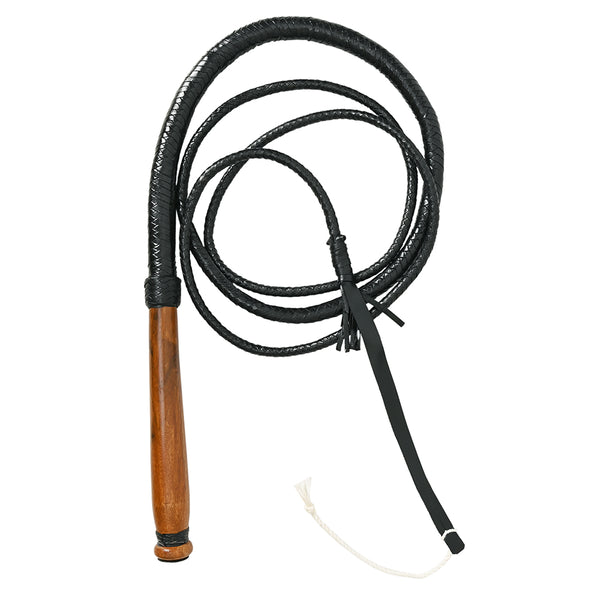 6 Ft - 12 Ft Hilason Western Horse Braided Bull Genuine Leather Braided BullWhip With Wooden Handle Black - Uhorse