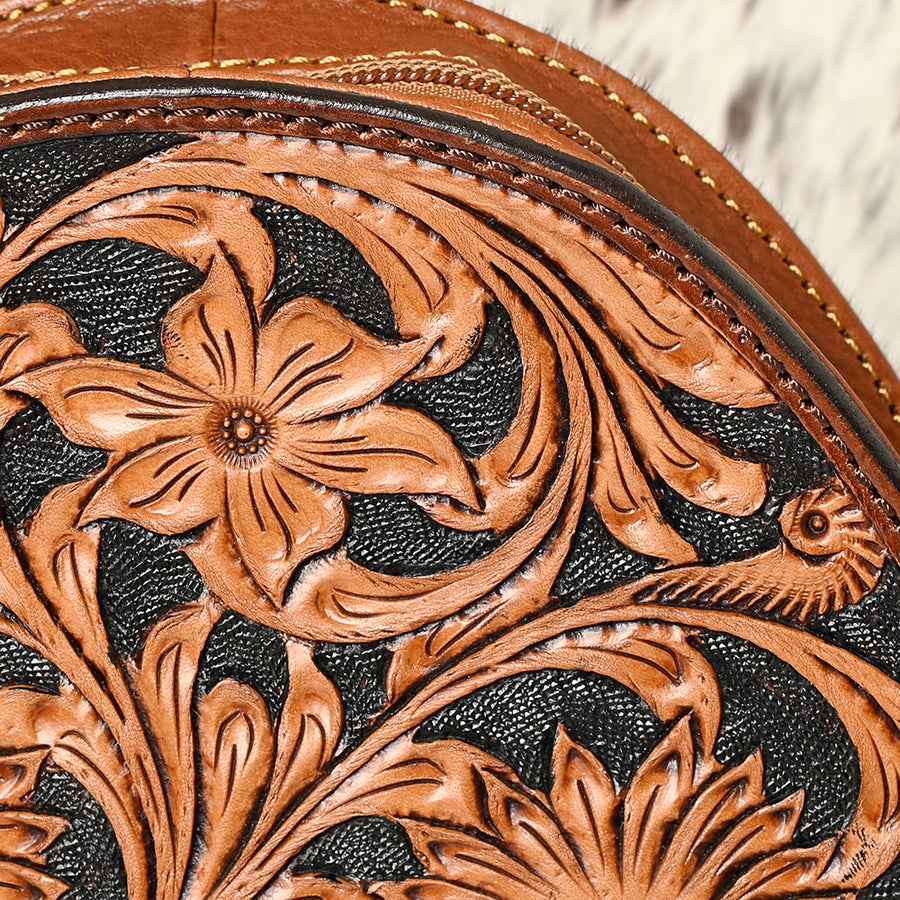American Darling Western Leather Backpack - Eco-Friendly Full Grain Leather Hair-On Cowhide Hand Tooled Floral Carved Purse