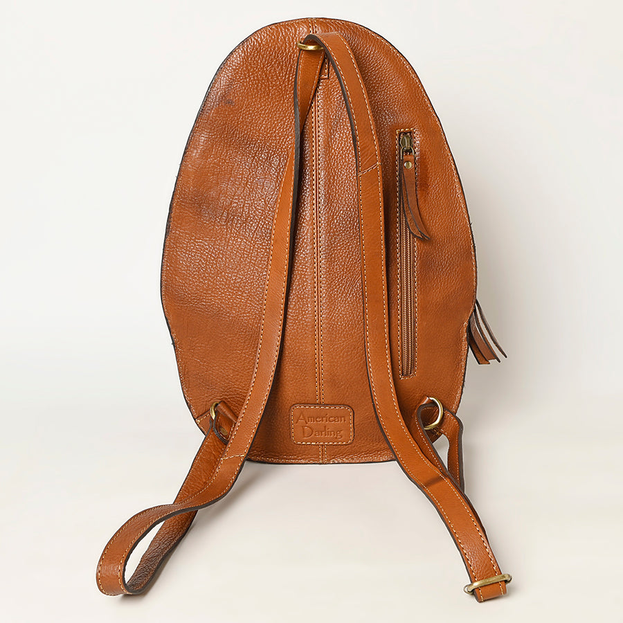 American Darling Western Leather Backpack - Eco-Friendly Full Grain Leather Hair-On Cowhide Hand Tooled Floral Carved Purse