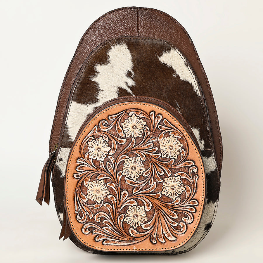 American Darling Western Leather Backpack - Eco-Friendly Full Grain Leather Hand Tooled Floral Carved Hair-On Cowhide Bag
