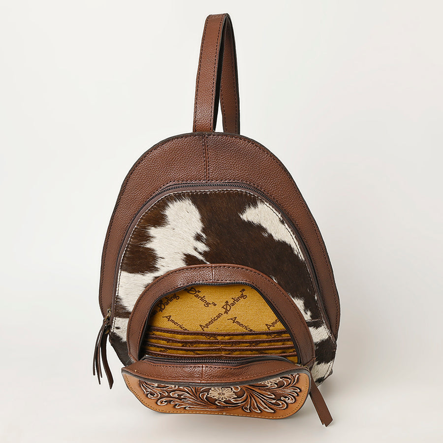 American Darling Western Leather Backpack - Eco-Friendly Full Grain Leather Hand Tooled Floral Carved Hair-On Cowhide Bag