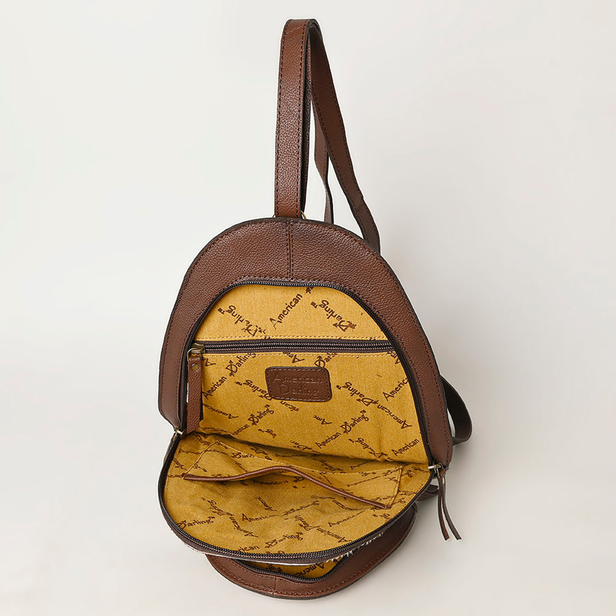 American Darling Western Leather Backpack - Eco-Friendly Full Grain Leather Hand Tooled Floral Carved Hair-On Cowhide Bag