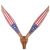 HILASON W. H. American Leather Breast Collar Set Tan US Flag by Hilason – Cowboy and equestrian accessories