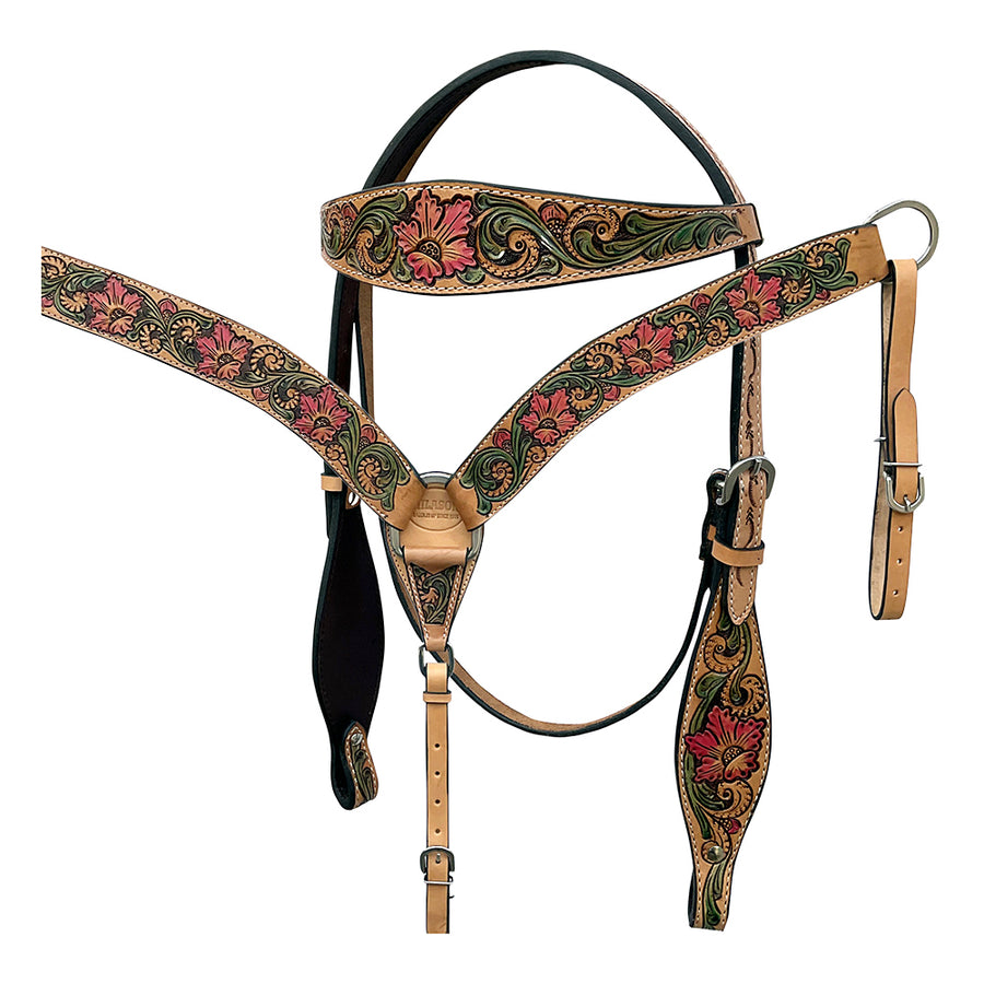 HILASON Western Horse Headstall Breast Collar Tack American Leather Tan | Set for Horses