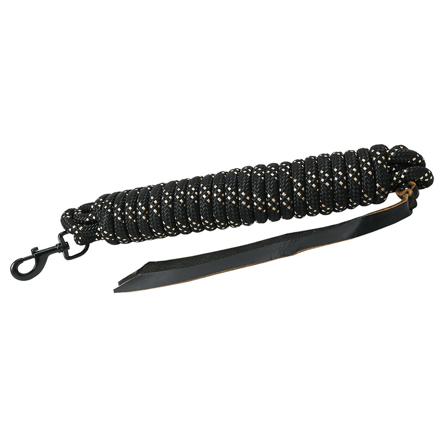 25 ft. Hilason Western Horse Nylon Lead Rope with snap and Latigo Ends Black/Gold - Uhorse