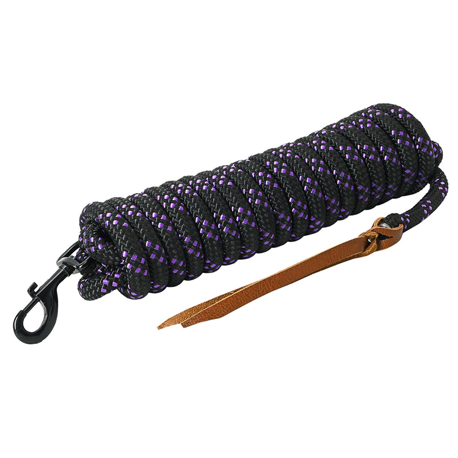 25 ft. Hilason Western Horse Nylon Lead Rope with snap and Latigo Ends Black/Purple - Uhorse
