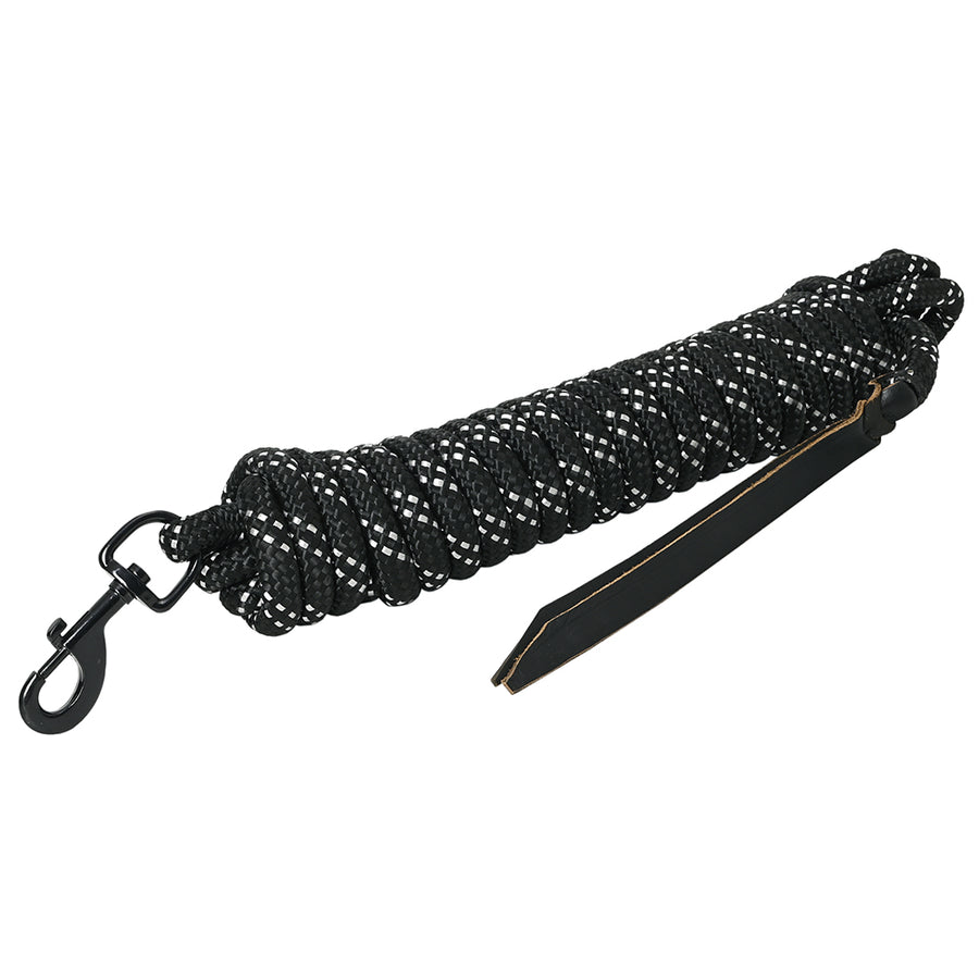 25 ft. Hilason Western Horse Nylon Lead Rope with snap and Latigo Ends Black/Silver - Uhorse